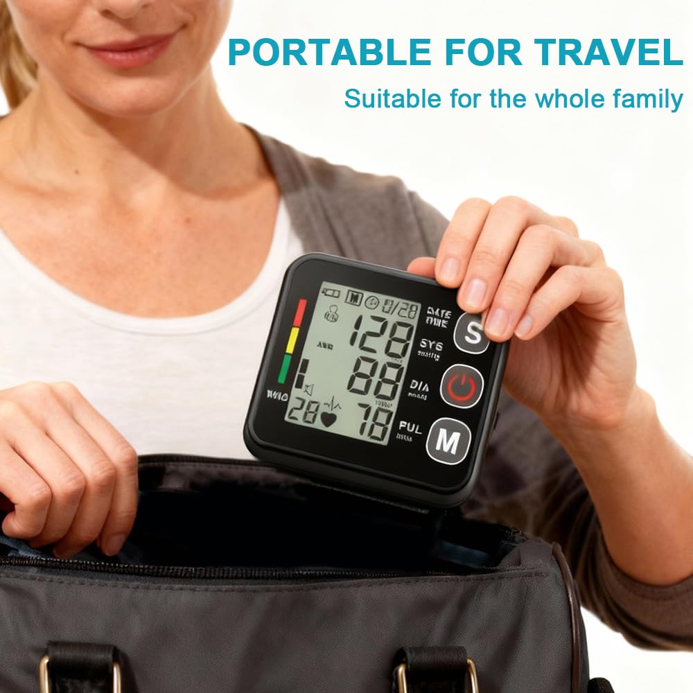 Tensiómetro de Muñeca, Tensiometro Muñeca con Pantalla Grande, Portátil Aparelho de Medir Tensão Arterial, Wrist Blood Pressure Monitor para Uso Doméstico o Al Aire Libre (Negro)