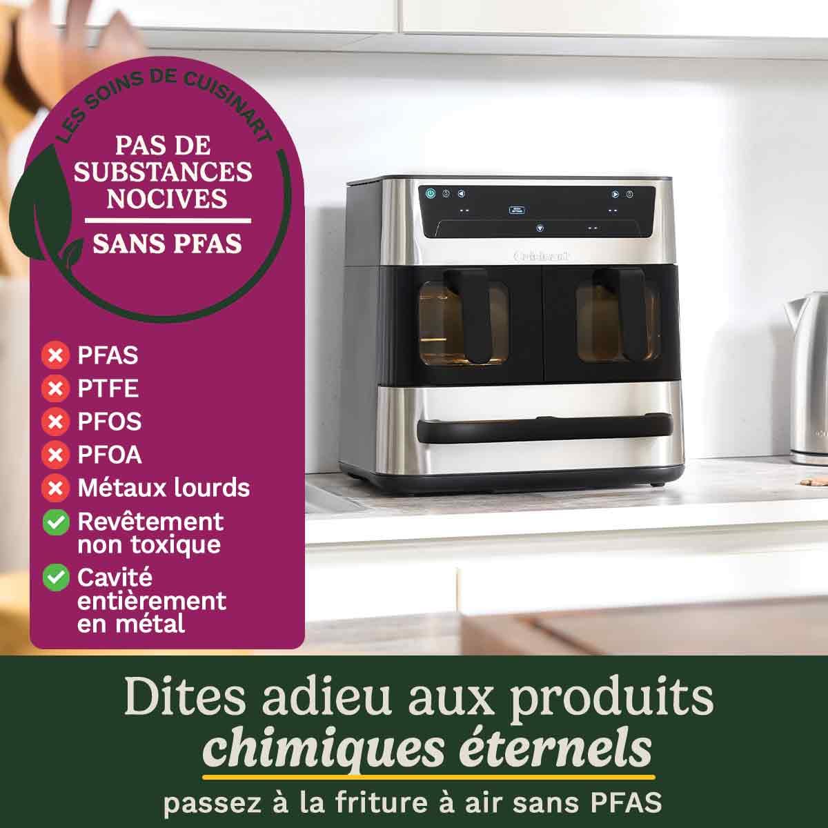 Cuisinart Tri Zone Air fryer et Four 13,6 L sans PFAS, 3 zones, 2 paniers 4,3L + four 5L, 9 fonctions : airfryer, rôtir, griller, cuire, réchauffer, déshydrater, pizza, toast, manuel, Acier inoxydable