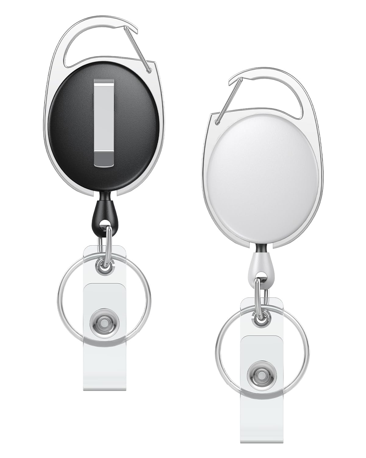 Uniclife 2 Pack Retractable Badge Reel for Badge Holder Black White Heavy Duty Retractable Keychain Strong ABS Casing with Stainless Steel Spring Coil