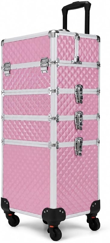 Maleta de maquiagem com rodinhas Gdsshuhung, 4 bandejas removíveis, rodas 360° e alça telescópica, Pink 2
