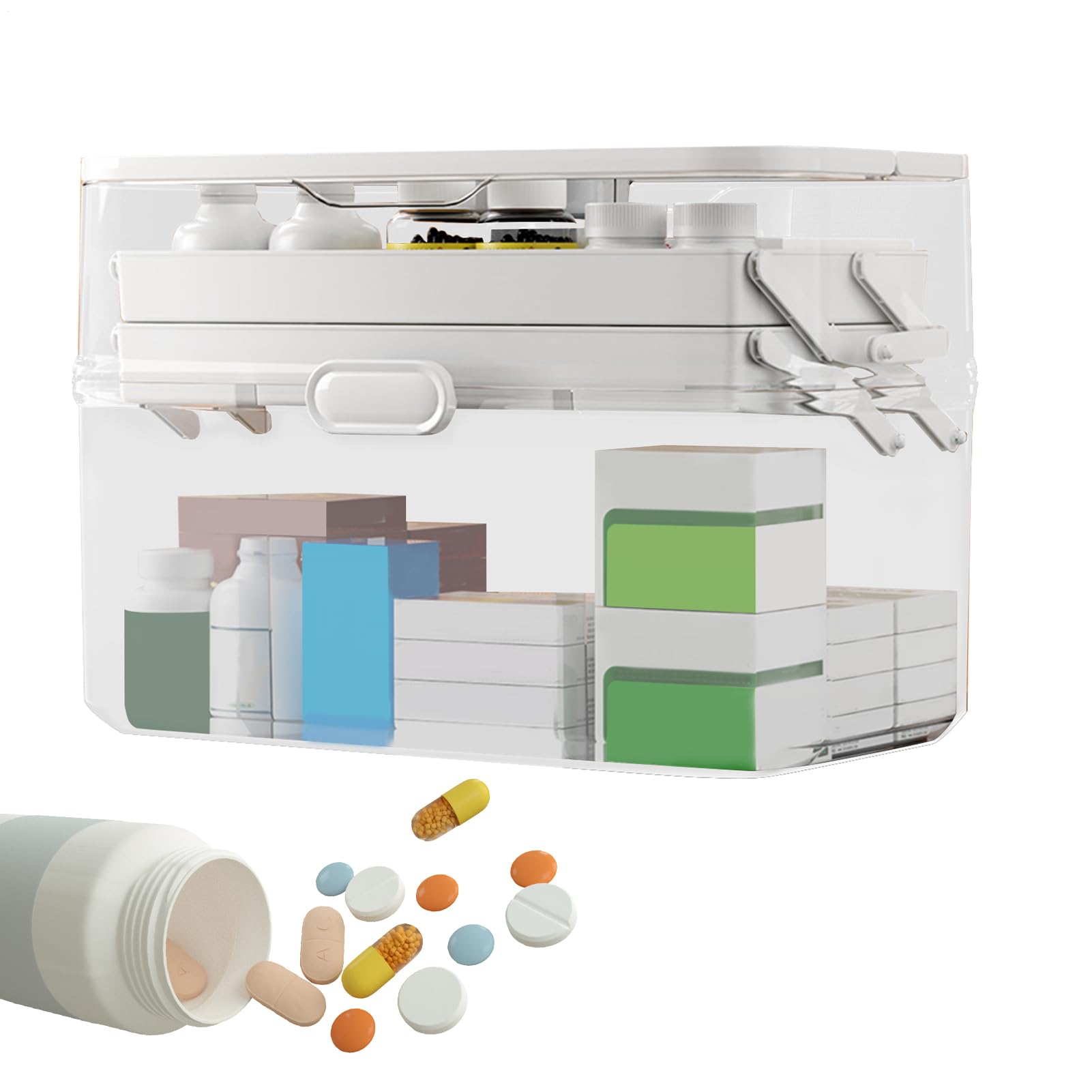 Boîte à médicaments double couche en PP blanc | Rangement grande capacité