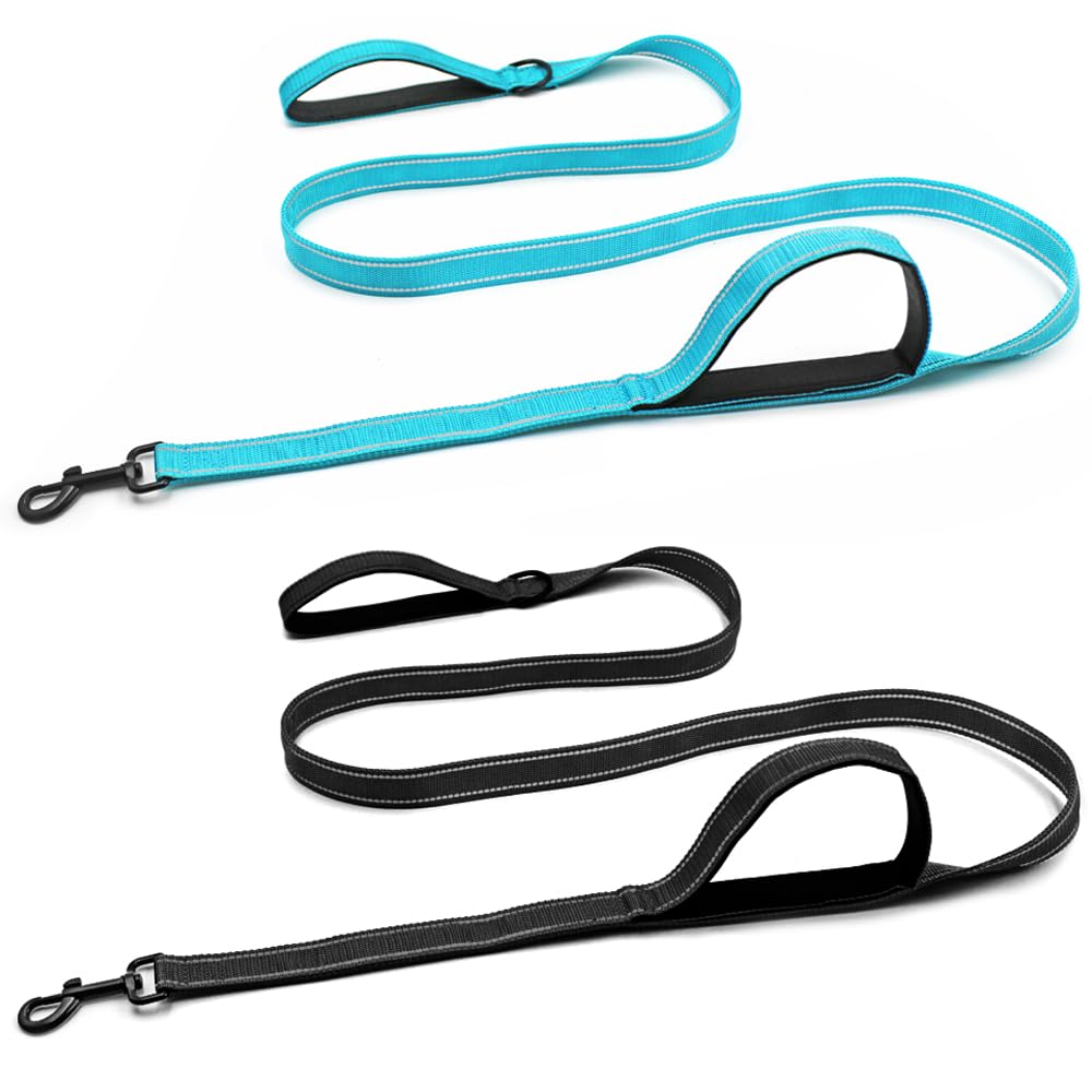 lyfLux 2 Pack Heavy Duty Dog Leashes for Large Dogs - Double Layer Reflective Leash with Dual Handle, 360° Swivel Clip & Soft Padded Handle | 6ft