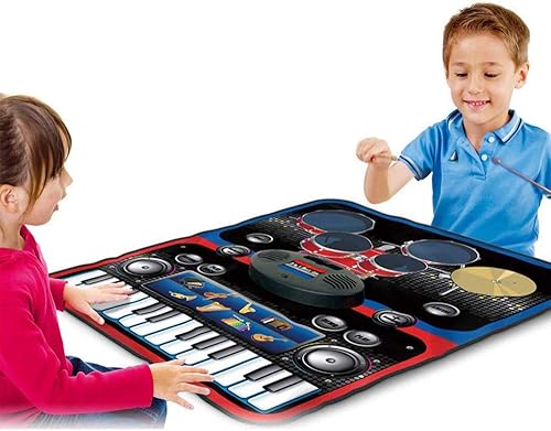 Esterilla portátil 2 en 1 con batería electrónica y teclas de piano, alfombra de juego musical con control de volumen, manta de instrumento táctil