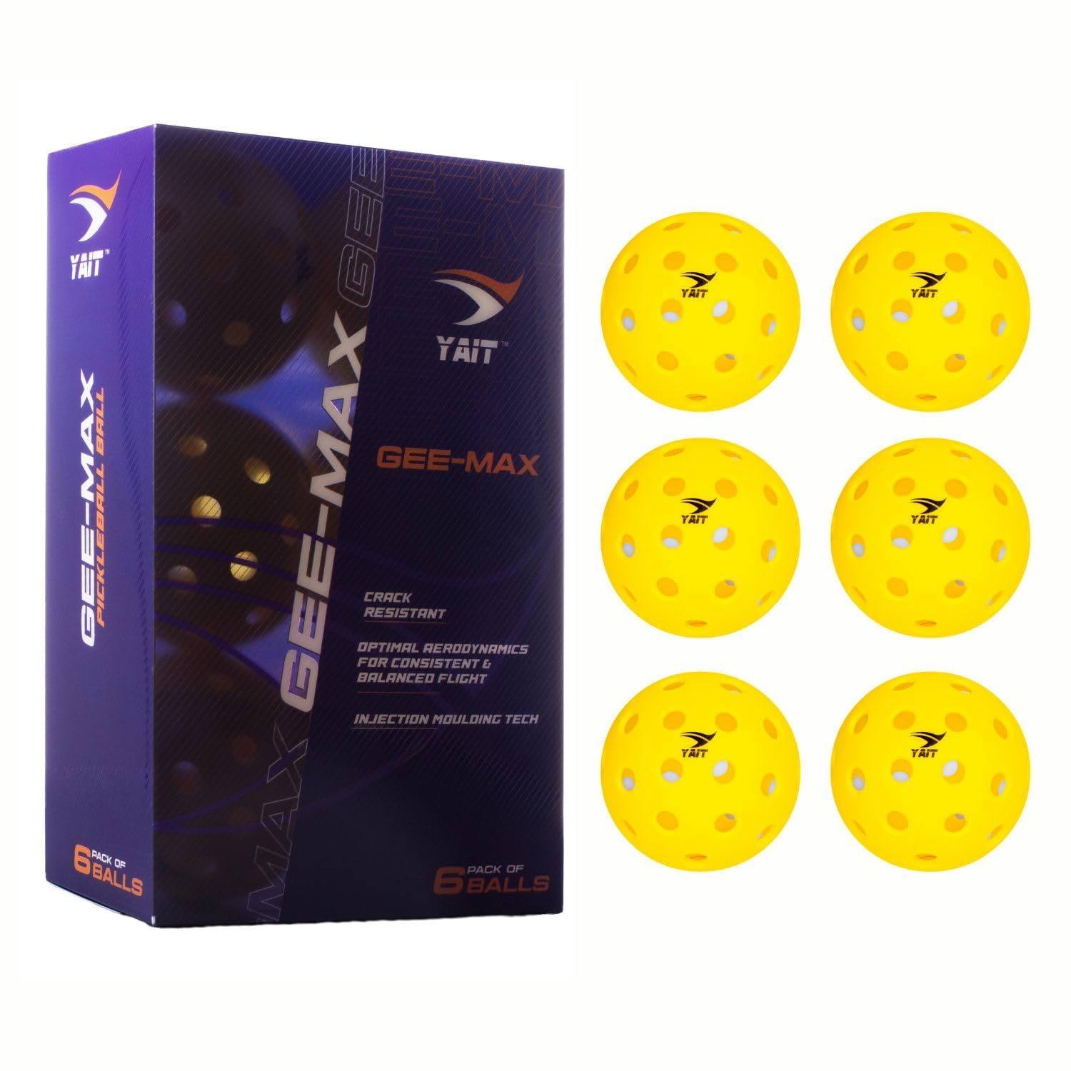 YAIT Sports Gee-40 Pickleball Ball (Pack of 6) with Mesh Bag | 40 Precise Holes | Perfectly Balanced, Durable PP Material, True Flight | AIPA Approved Pickleball | Tournaments & Competitions (Yellow)