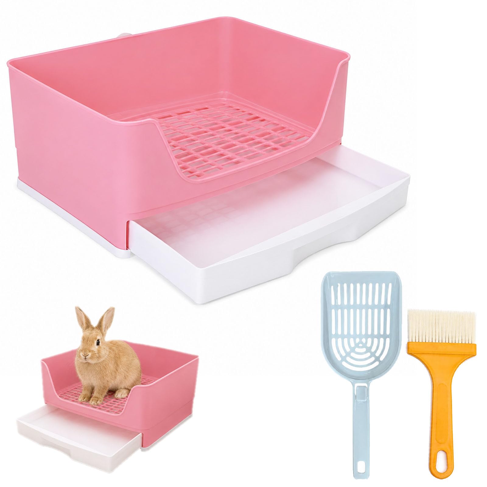 Large Rabbit Litter Tray with Litter Scoop and Brush, Rabbit Toilet