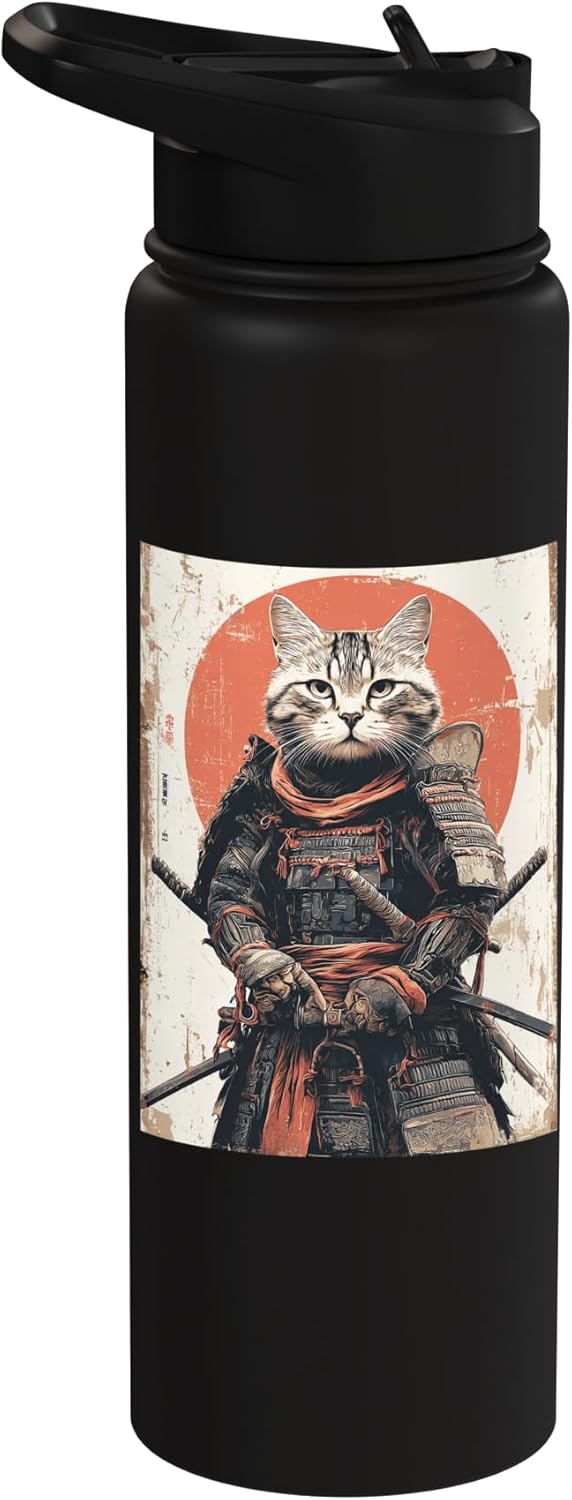 Japanese Ninja Cat Samurai Warrior Anime Ukiyo Kitty Stainless Steel Insulated Water Bottle