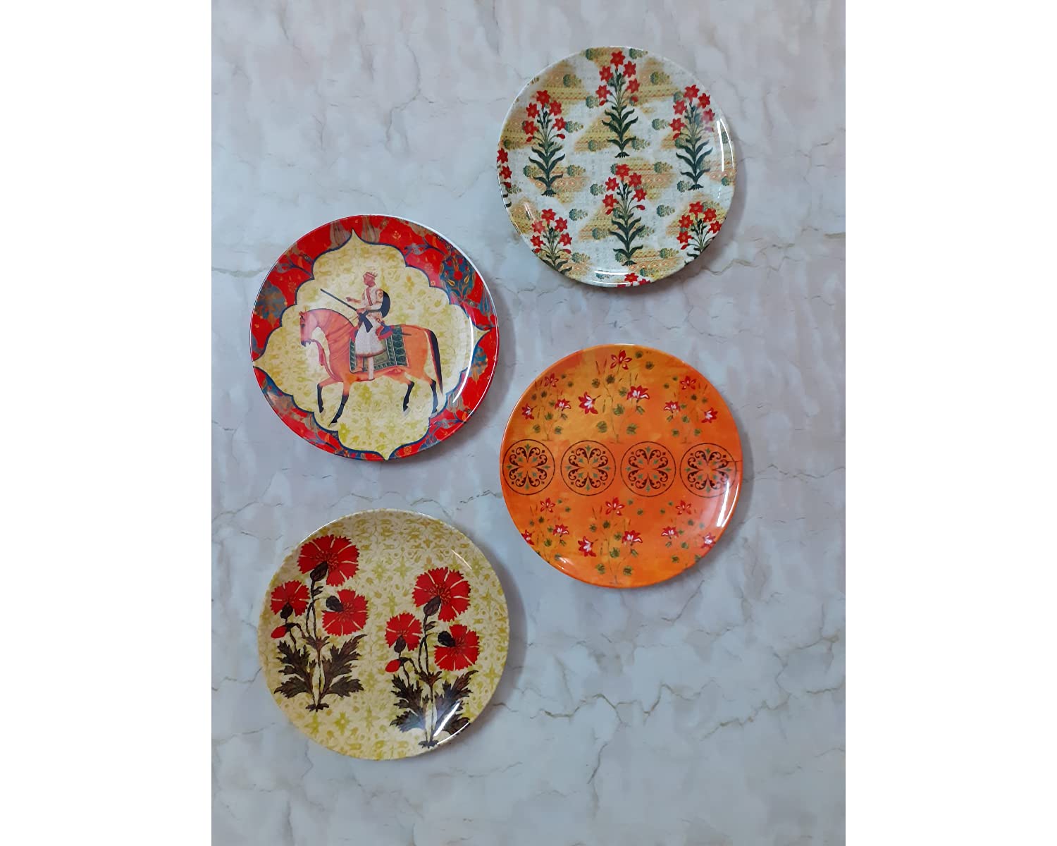 Antaram Designs Floral Butah Home Decor Wall Hanging Plates, Set Of 4, Dia 8 Inches