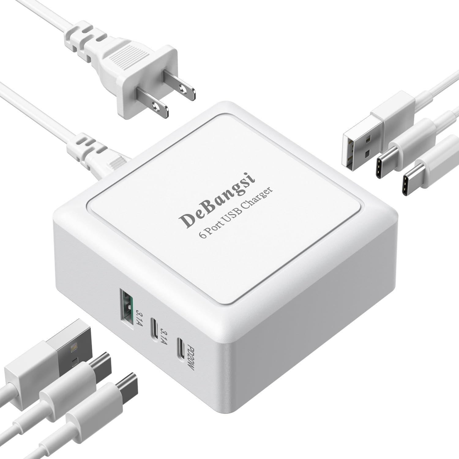 USB C Charger Block, 50W 6 Port PD USB C and QC USB A Wall Charger Block Cube, Type C Charging Station Hub for iPhone 17 16 15 14 13 12 Pro Max iPad Samsung S25 Pixel