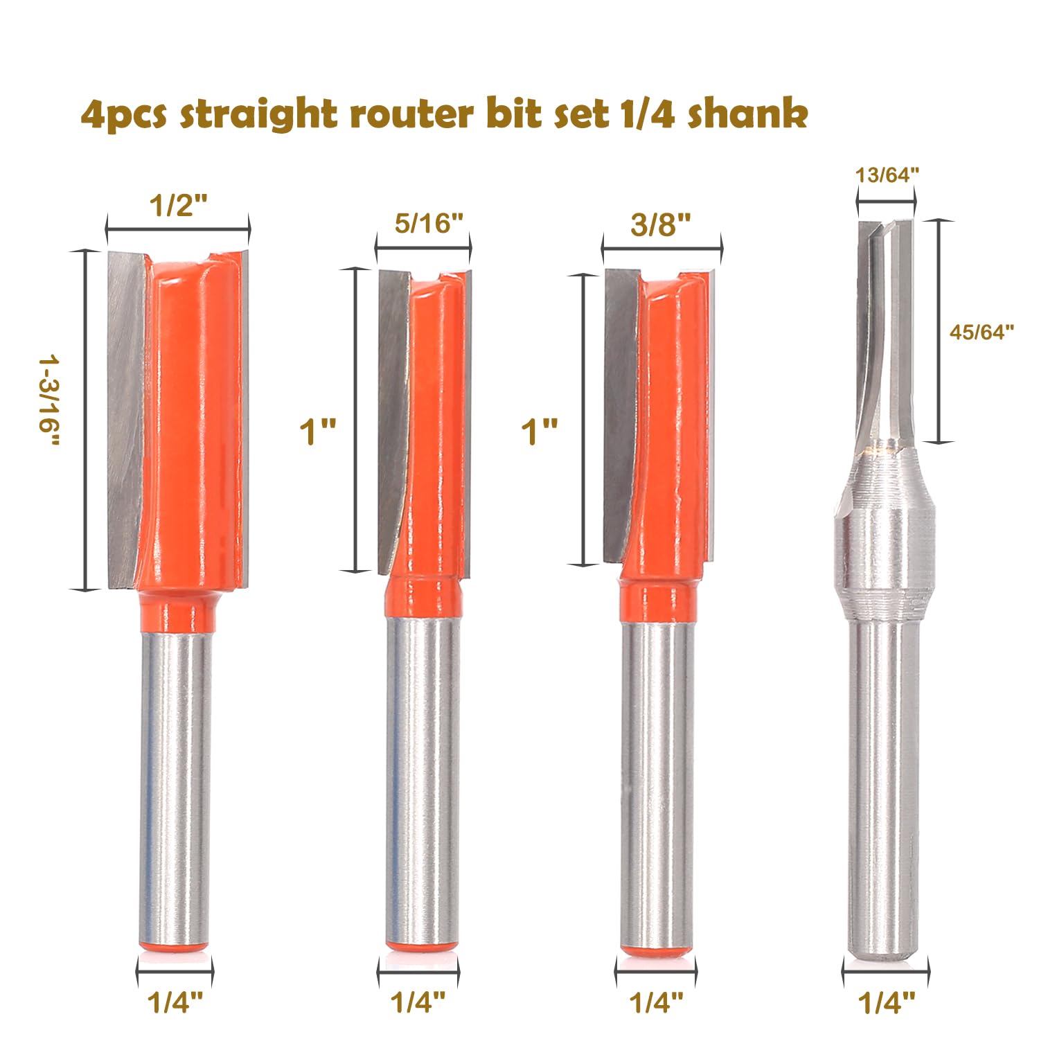 Akylin 4pcs Straight Router Bit 1/4 Inch Shank, Two Flute Router Cutter Bit - Image 2