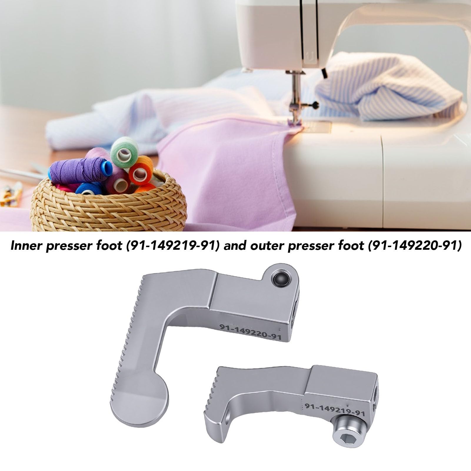 Generic Juego de prensatelas para máquina de coser de acero inoxidable, pies interiores y exteriores, piezas de repuesto para máquina de borde de colchón 5625