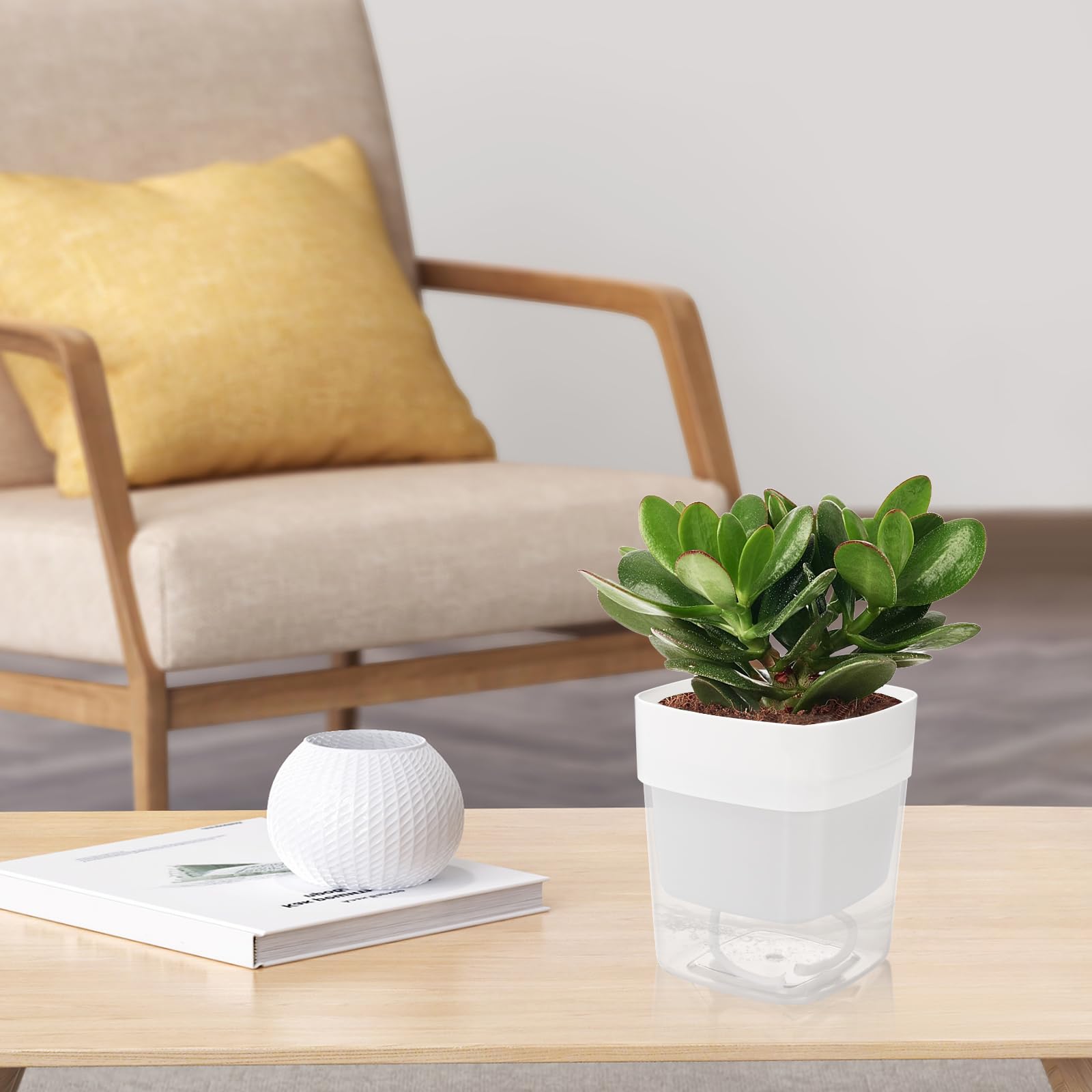 8 Vasi Autoirriganti per Erbe Aromatiche e Piante da Interno, Doppio Strato con Riserva d'Acqua, Rettangolare, 12 x 10 x 11 cm, Plastica, Bianco