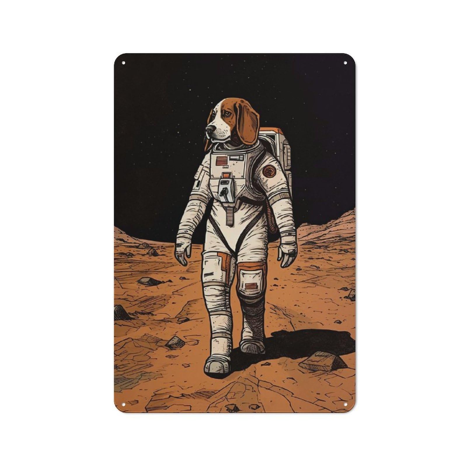 Junmoney Style-11 Office Metal Sign With Beagle Astronaut On Mars Design 30X20cm, Classic Study Room Decor For Office, Study, Studio Or Hallway