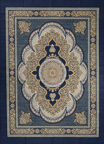 Image of Cotton Bolls Textiles Rugs for Living Room 5x7 Feet Large Size | Lightweight Foldable Carpet for Bedroom & Hall | Easy to Handle During Daily Cleaning | Travel Friendly Printed Rug | Navy
