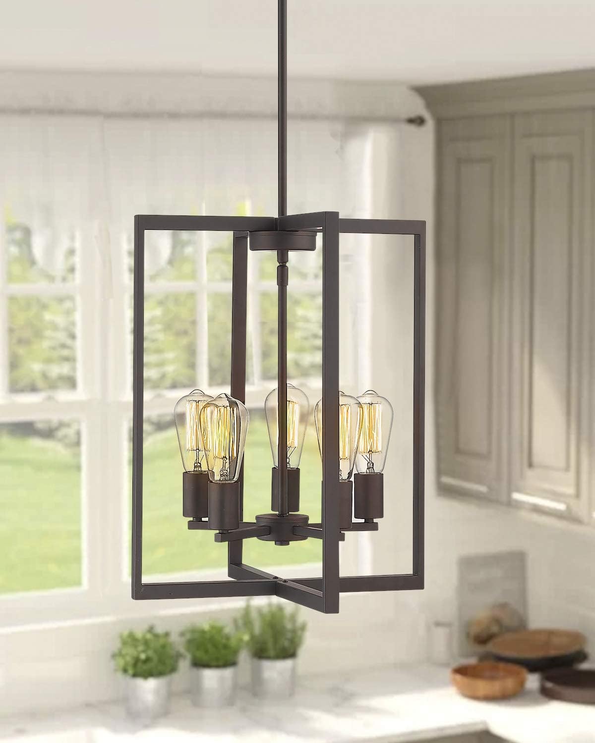 Up To 40% OFF Emliviar 5-Light Lantern Pendant Light, Vintage Chandelier for Dining Room, Oil Rubbed Bronze Finish, 2A2-D5 ORB