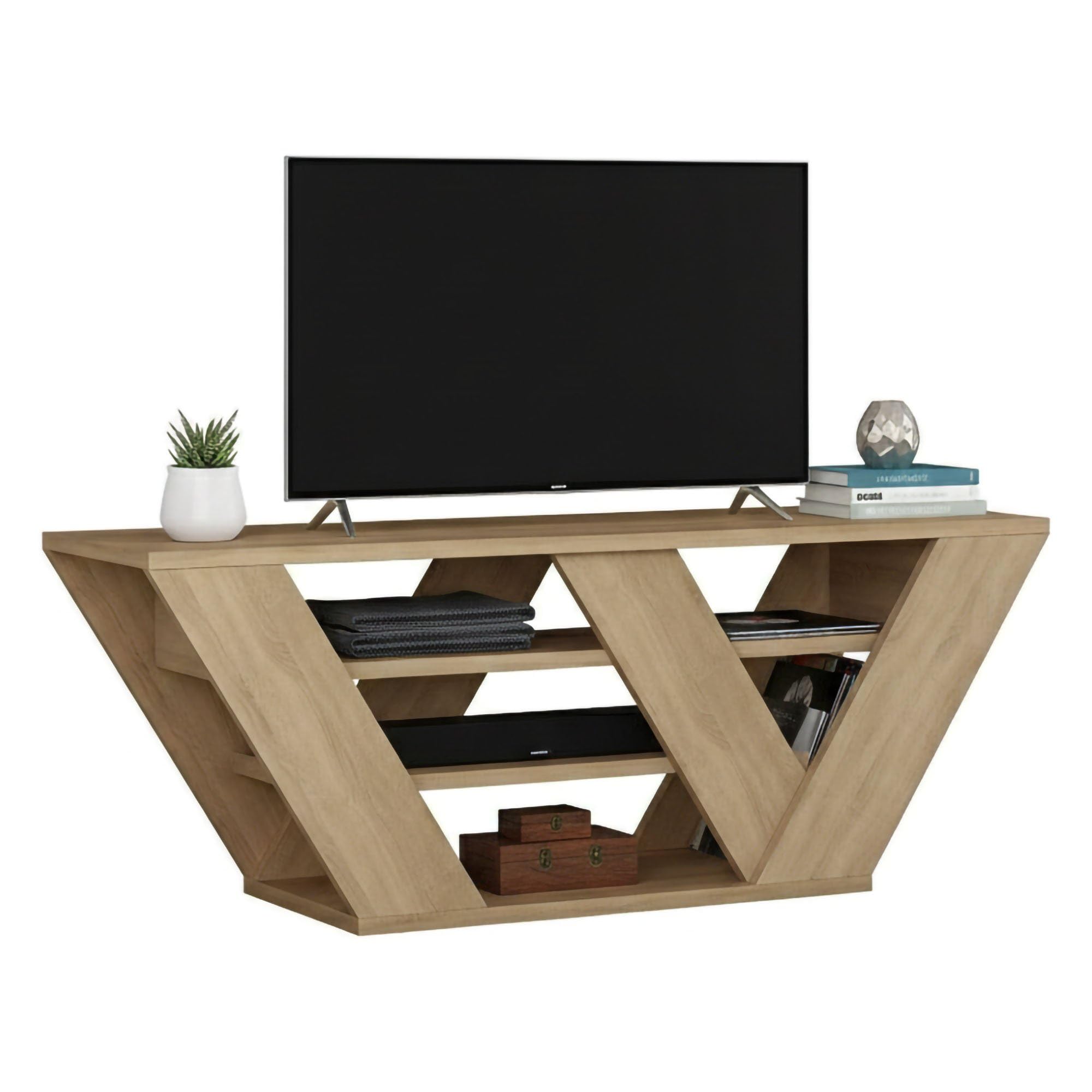 Dmora - Meuble TV Pegasus, Buffet de Salon, Armoire Basse pour TV, Base Murale de Rangement, 110x30h40 cm, Chêne
