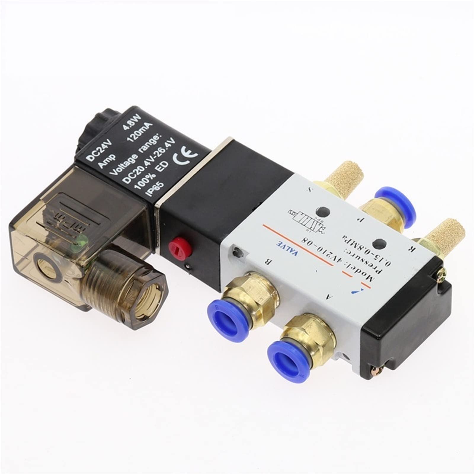 Válvula solenoide eléctrica neumática de 5 vías, control de 2 posiciones, válvula magnética de aire y gas, 12 V, 24 V, 220 V, 4 mm-12 mm, accesorios de manguera, 1 unidad (4v210-08, AC220)