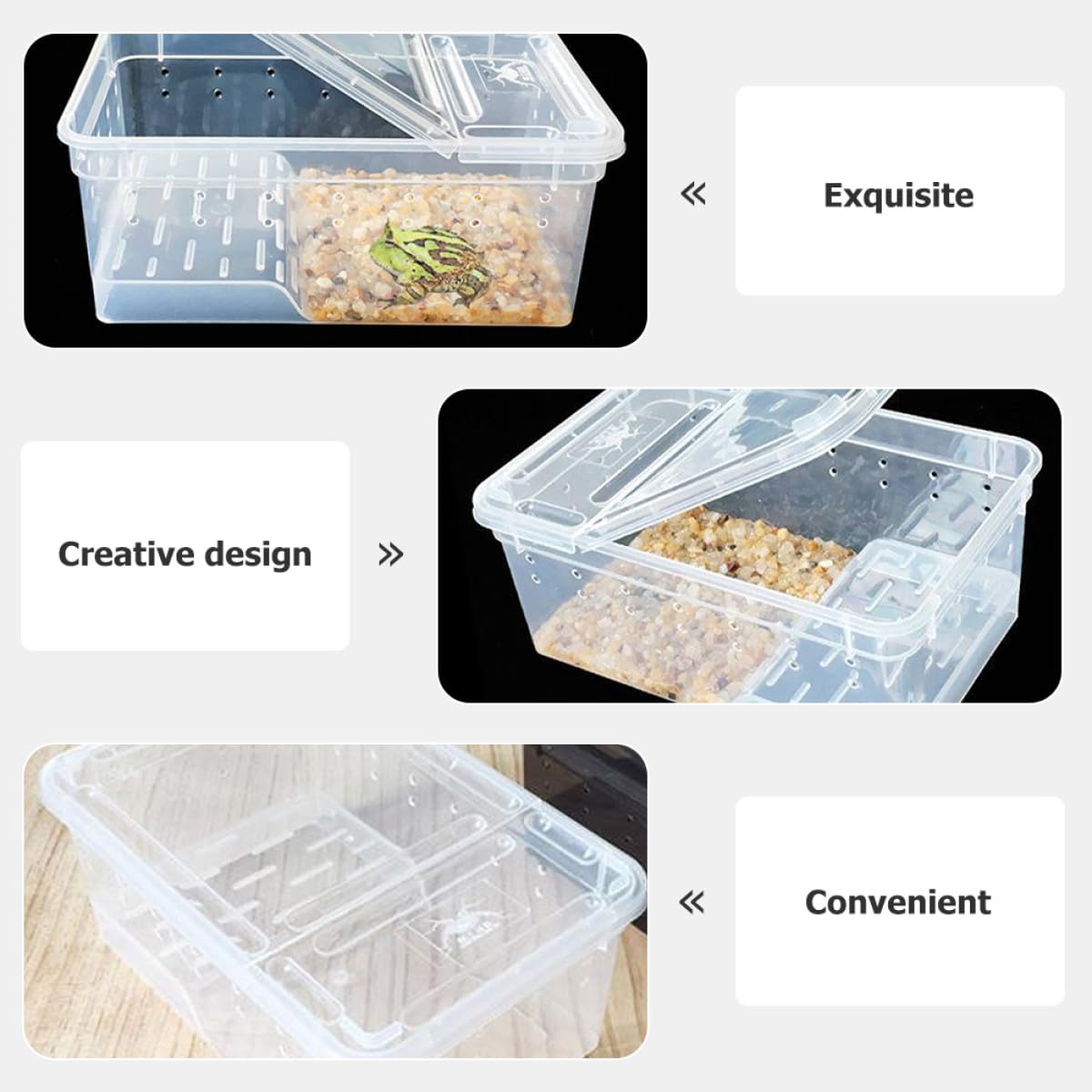 VICASKY Acquario per Rettili e Tartarughe con Piattaforma, Vasca Habitat Trasparente in Plastica Resistente, Scatola di Allevamento Multifunzionale per Terrari Anfibi e Terreni, Adatta