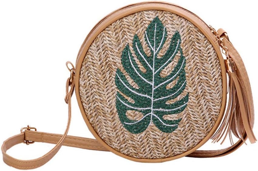 TININNA Frauen Stroh Runde Strandtasche Retro Rattan Handtasche,Böhmische gewebte Tasche Geldbörse,Handgemachte Strohtasche Schultertasche…