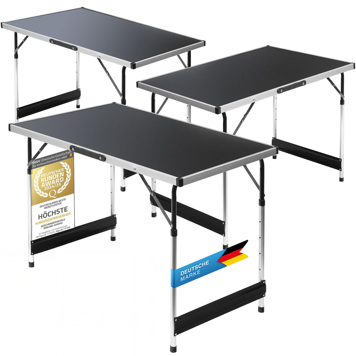 GOODS+GADGETS Klappbarer Multifunktionstisch Mehrzwecktisch Campingtisch Camping-Set Klapptisch Markttisch höhenverstellbarer Tapeziertisch Beistelltisch zum Campen (Grau: 3er Set Tische)