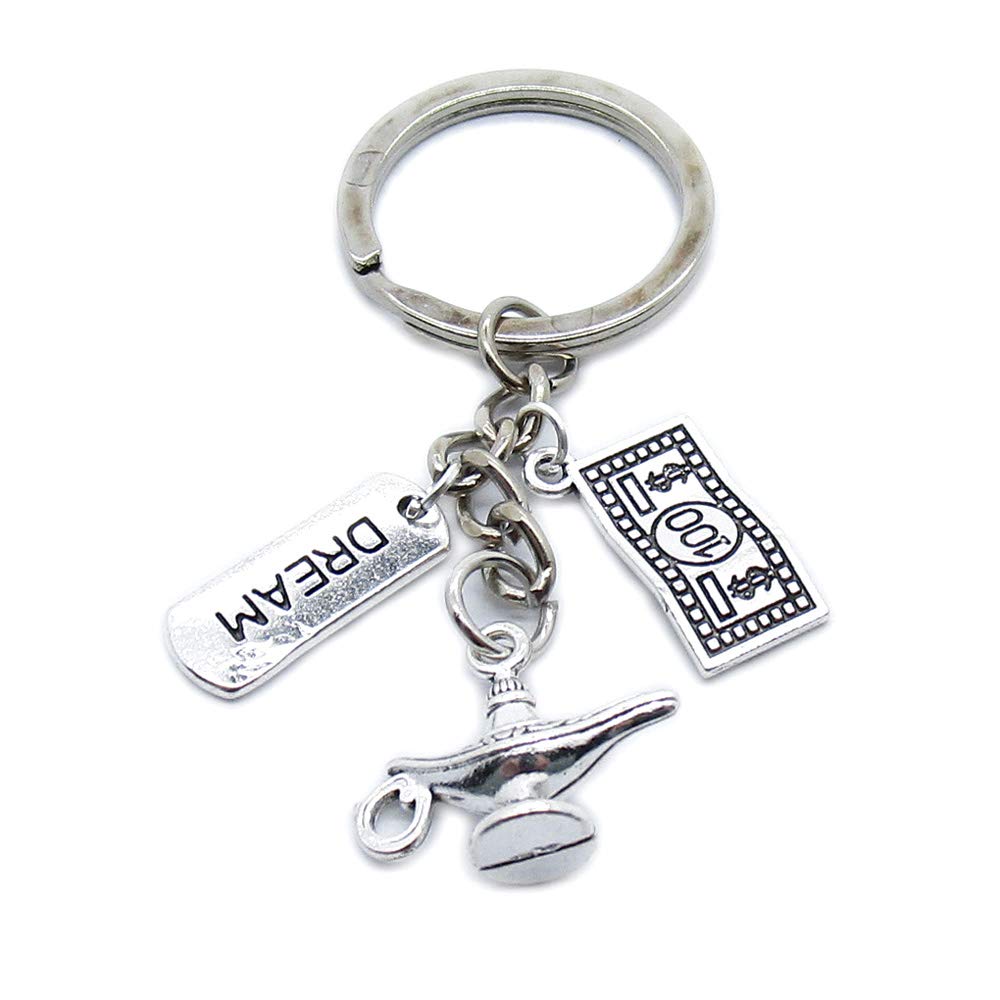 4044 Charms 1 Piece Keychain Keyring Jewellery Clasps Suppliers PA8V9B Lamp Magic Genie Aladdin Sign Tag Dream Dollar US 100