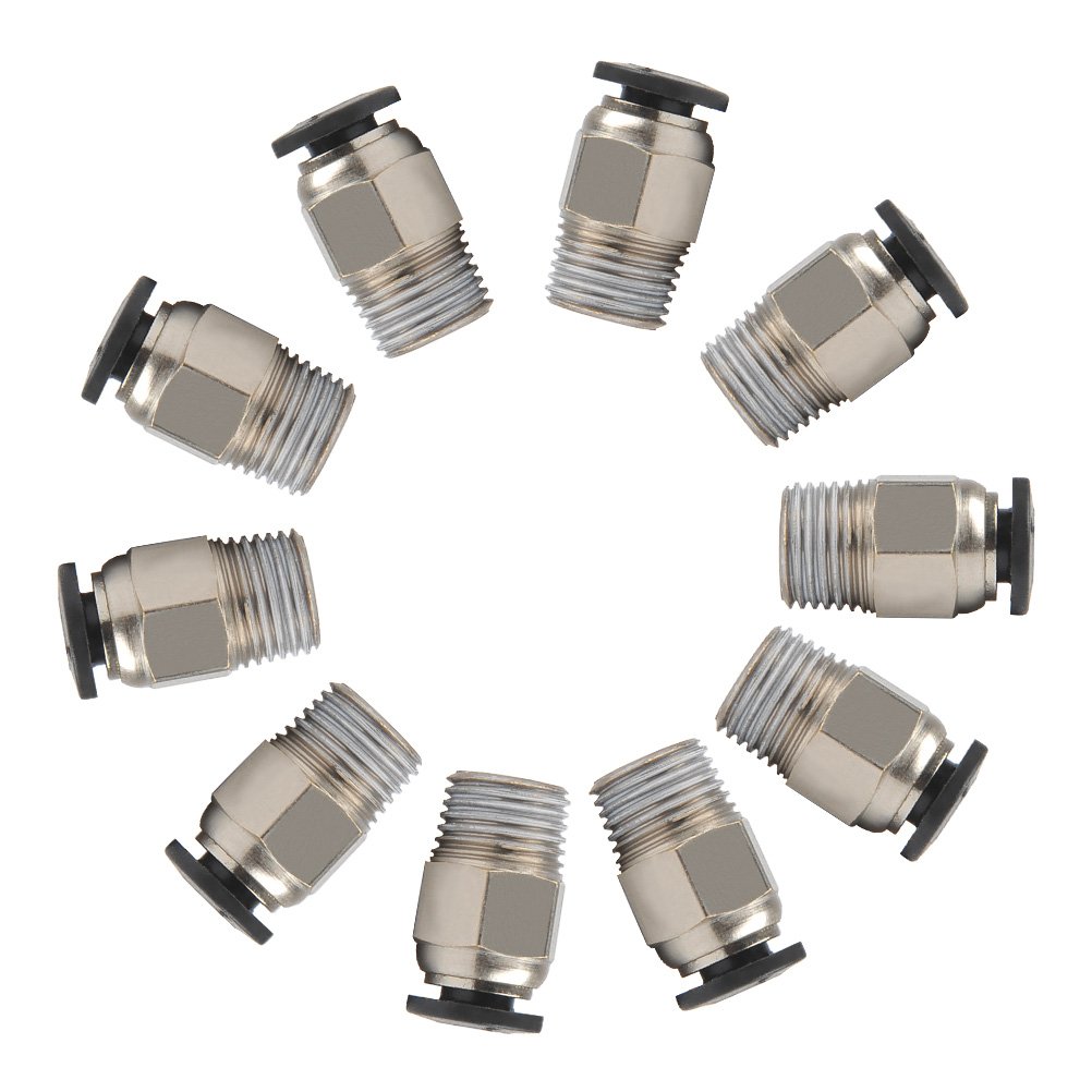 Produktbild von 10 Stück PC4-M10 Pneumatik-Schnellsteckverbinder – G1/8 X 4 Mm, Verchromt, Für 3D-Drucker