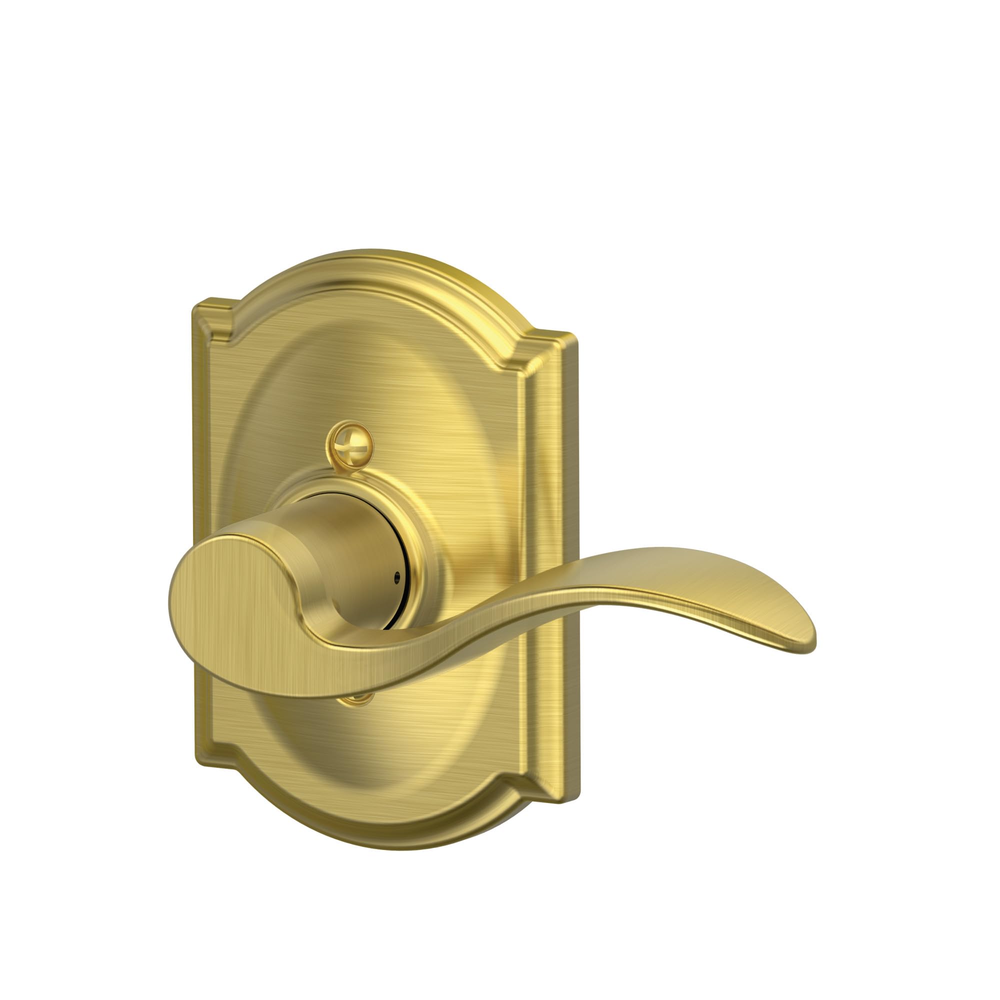 SCHLAGE Accent Lever with Camelot Trim Non-Turning Lock in Satin Brass - Right Handed - F170 Acc 608 CAM RH