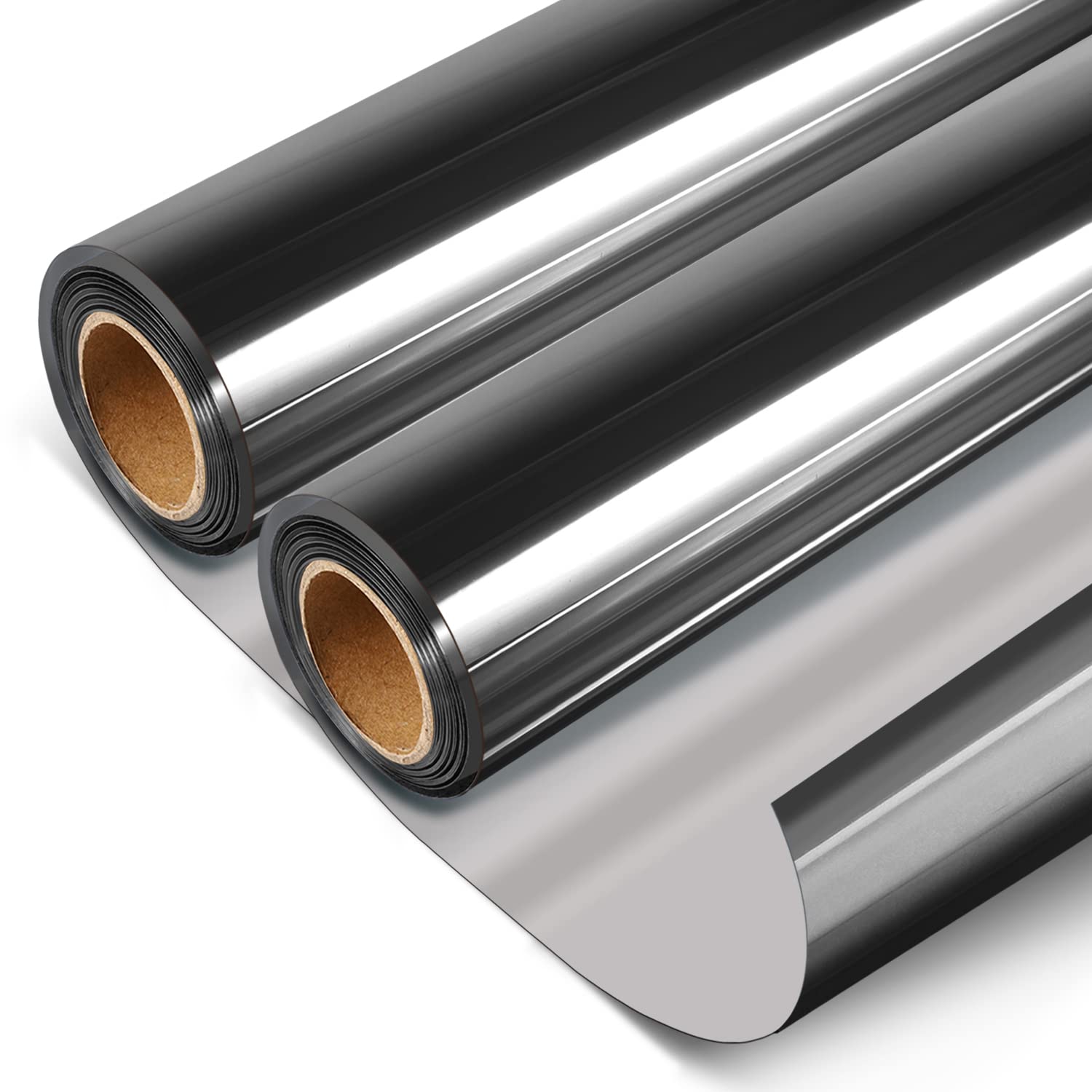 2 Rolls HIDBEA One Way Window Privacy Film, Heat Control Anti UV Mirror Film, Non-Adhesive Static Cling Window Tint Black Silver, 17.5 Inch x 6.5 feet + 35.4 Inch x 8.2 Feet