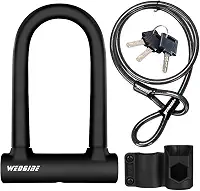 Cadeado em U para bicicleta com cabo de segurança de 1,5 m, manilha de 17 mm, trava de bicicleta com 3 chaves e suporte de montagem, travas em U de bicicleta perfeitas para estrada, montanha e