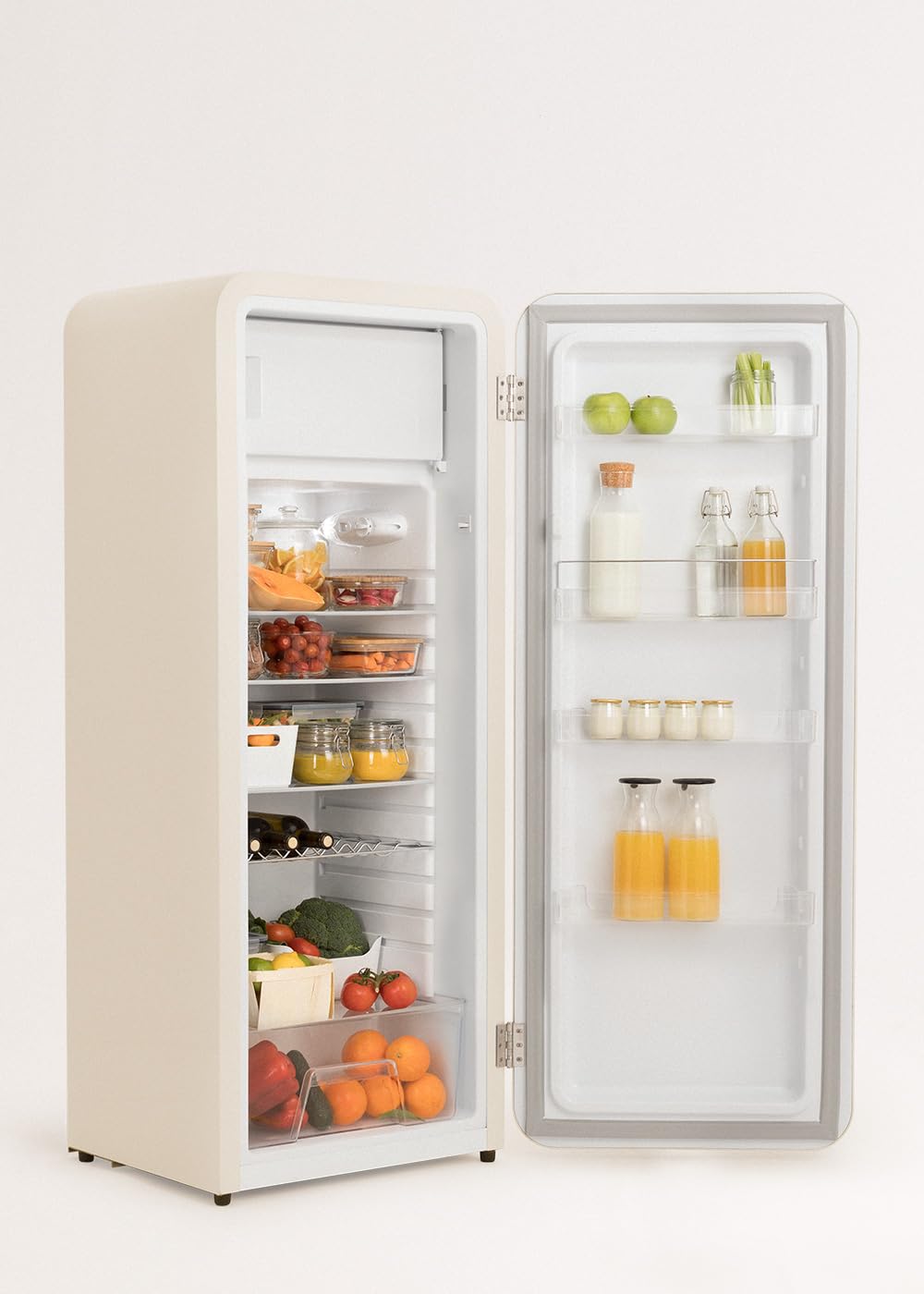 CREATE / RETRO FRIDGE 150 TERRACOTA/Frigorífico blanco roto maneta terracota con congelador 281L / 102W. bajo consumo. 150cm. 3 estantes. regulador temperatura. botellero. 60x60x150cm — view 3