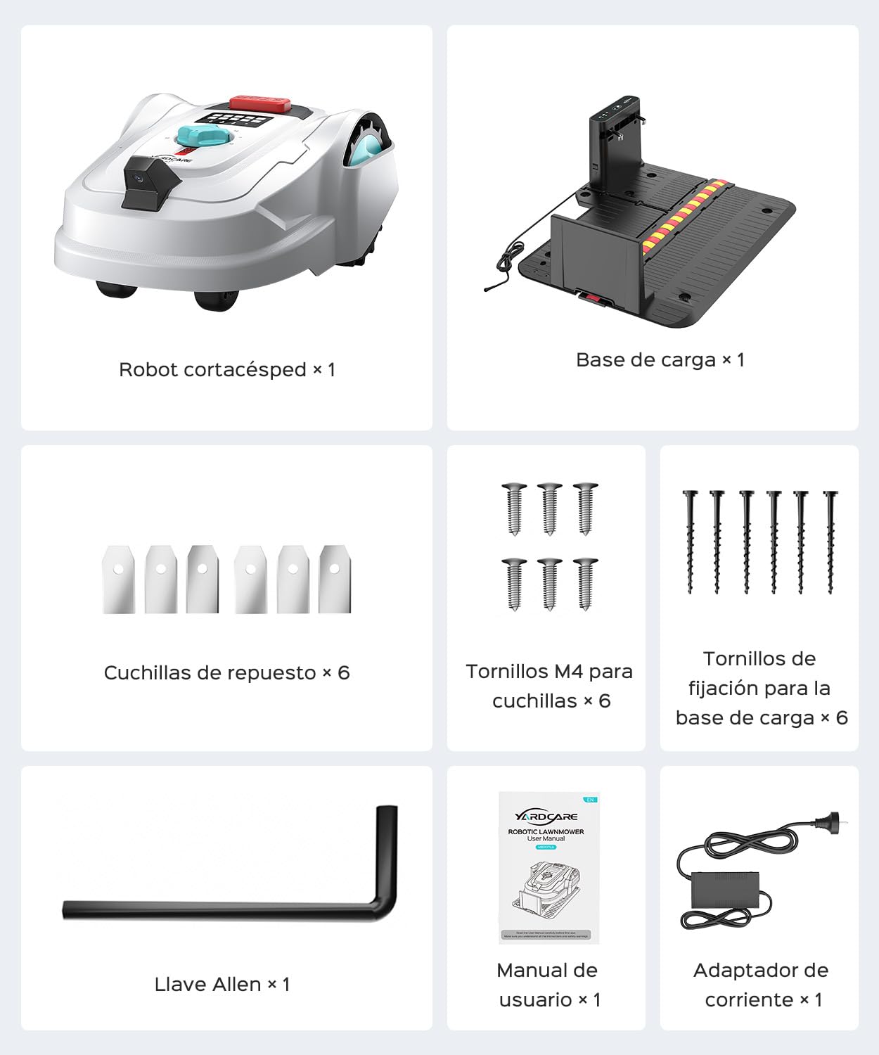 YARDCARE M800Plus Robot Cortacésped sin Cable Perimetral, Posicionamiento GPS + 3D Visión, Robot Cortacésped sin Cables, Modo de Corte en U,800 m², App, Detección de 150 Obstáculos, Blanco Turquesa