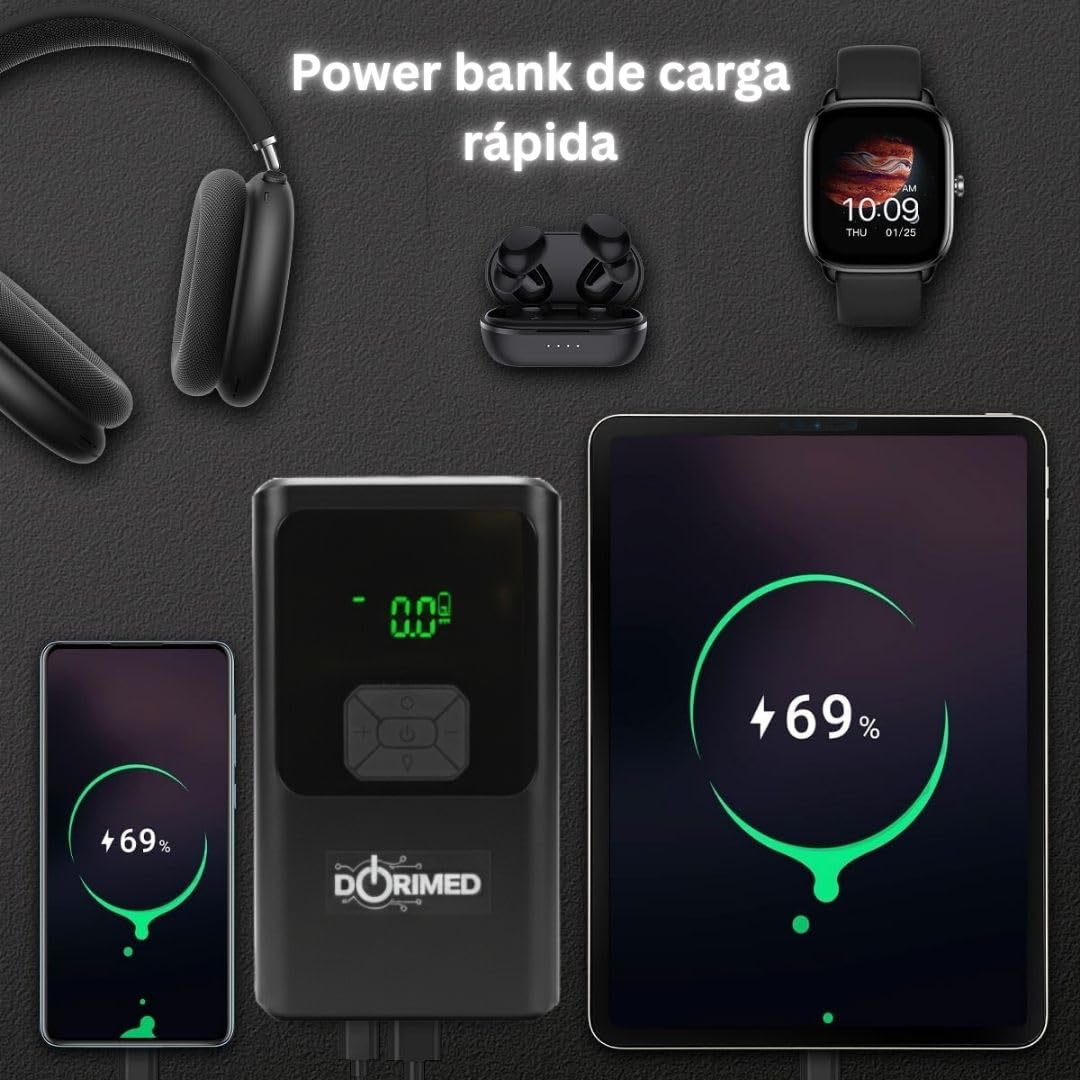 Booster - Batería de coche multifunción I arrancador de batería de 12 V gasolina y diésel I compresor de aire inflador neumáticos I cargador USB rápido I Iluminación LED & SOS I Pantalla LCD de