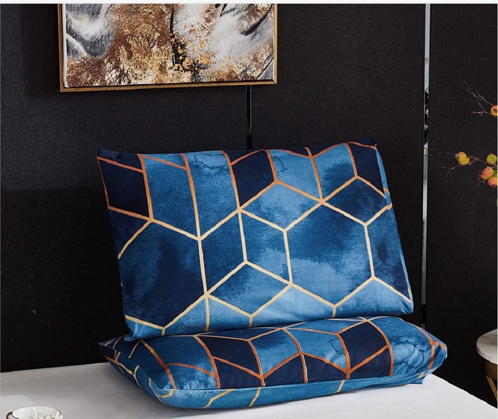 Luofanfei Gestreifte Bettwäsche 155x220cm Marineblau Blau Streifen Bettwäsche Set 155 X 220 cm+80×80 cm Microfaser Bettdeckenbezug 3 TLG Bettbezug Doppelbett Set mit Reißverschluss
