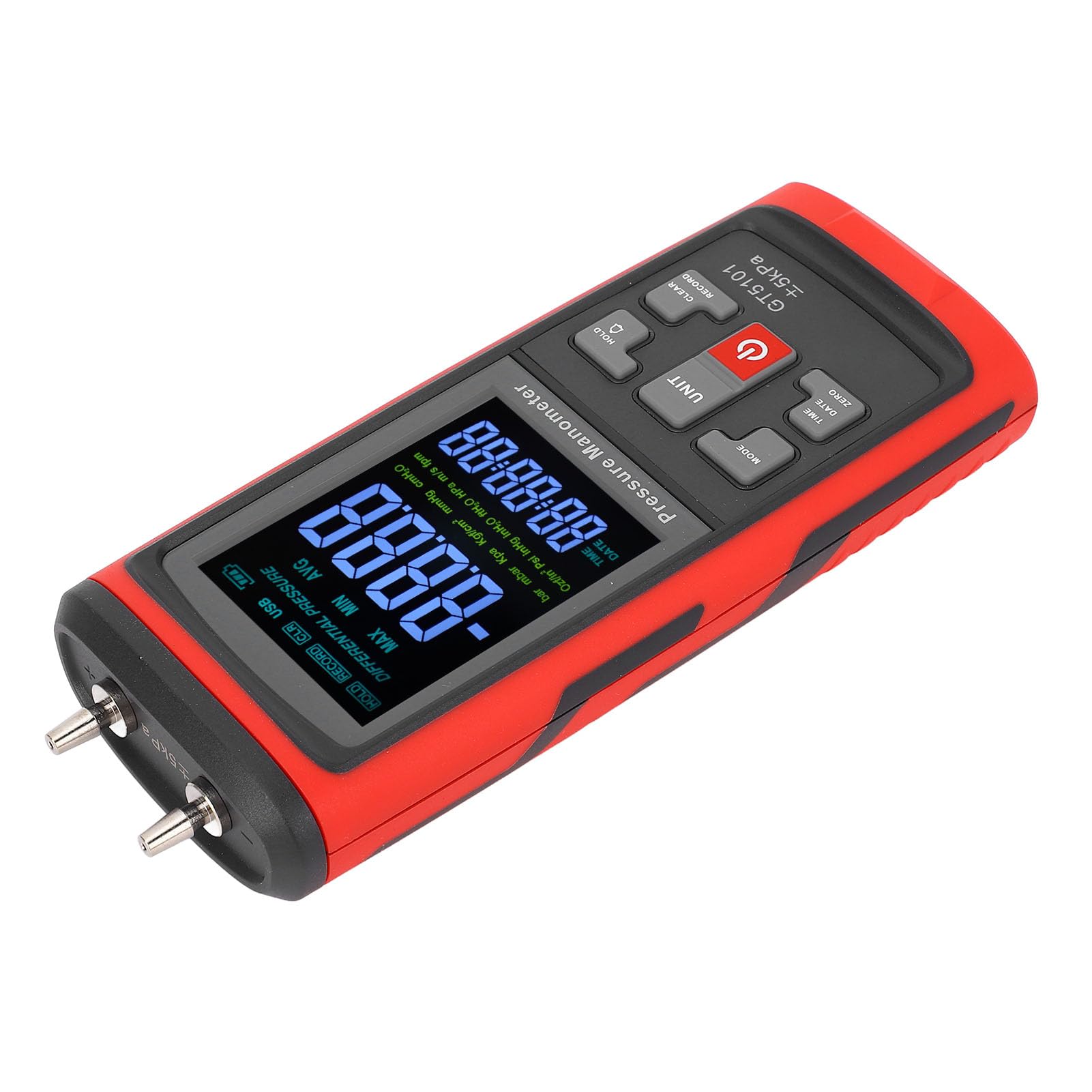 Topiky Misuratore di Pressione Differenziale ± 5kPa Manometro Digitale Manometro per Gas Portatile con Display LCD Retroilluminato a 2 Porte per Misurazione del Gas HVAC