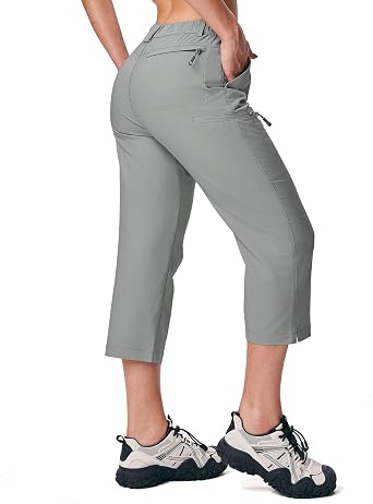 YSENTO Women Hiking Capri Pants with Pockets Lightweight Stretch UPF 50 Quick Dry Tavel Summer Bottoms Light Grey XL
