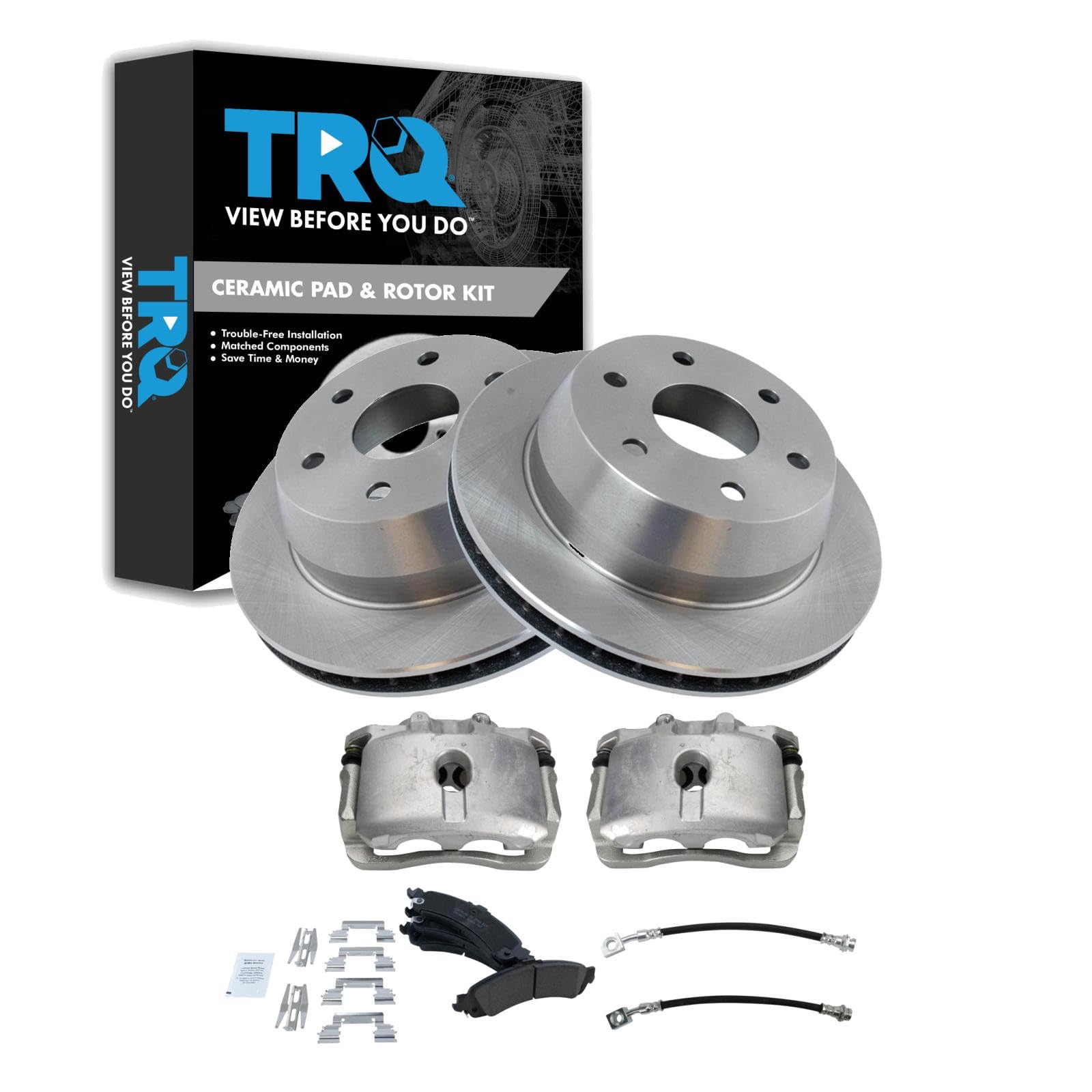 TRQ Brake Pad &amp; Rotor Kit Ceramic Compatible with 2005-2006 Cadillac Escalade 2002 GMC Yukon