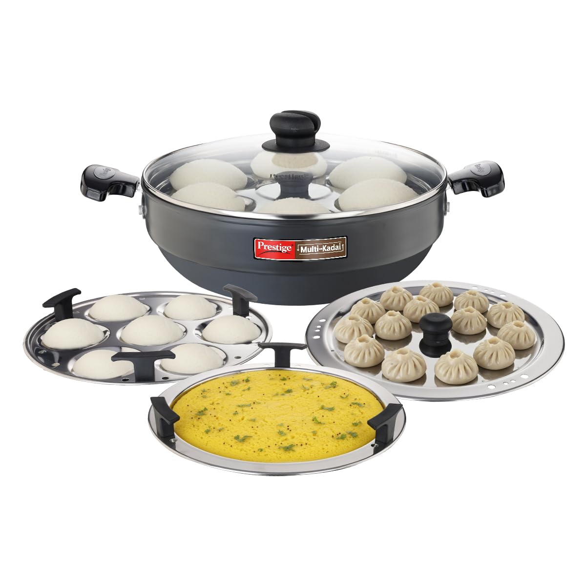 Prestige Hard Anodised Multi Kadhai | 28 cm | Black | Induction Base | Multi-Purpose Accesories - Idli Stand, Dhokla Stand and Steamer | Round Bottom | Durable Handles-image-49