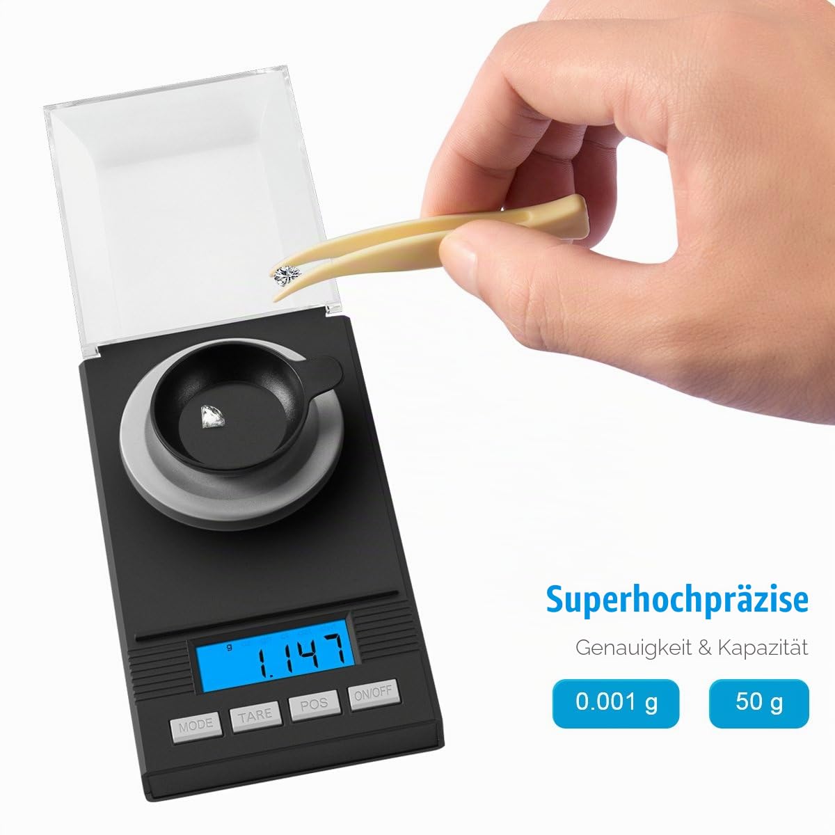 Brifit Feinwaage 50g/0,001g, Milligramm Waage mit Kalibriergewicht, Taschenwaage, Goldwaage, Münzwaage, Schmuckwaage, Digital Briefwaage mit Tara-Funktion, PCS Funktion