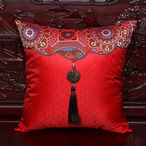 Kmgjc Lujo Chino Almohada clásica sofá Borla cojín Oficina Lumbar Almohada Respaldo de la Cama cojín del Coche Amortiguador Almohada Almohada (43x43) (Color : Red As It Is)