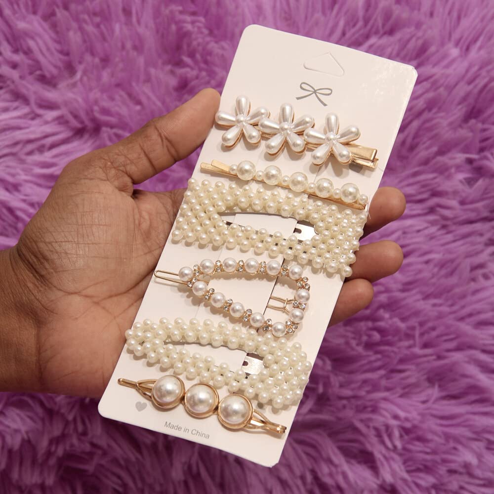 RSJ TRADERS-Metal Pearl Hair Clips 6 Pieces Pearl Hair Clips For Women Korean Women Hairpins Girl Hair Barrettes Fashion Hair Accessories for Women Girls