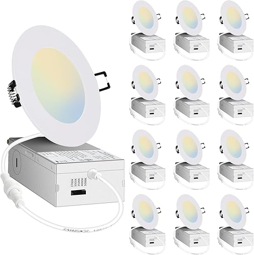 POPANU Luz LED empotrable de 4 pulgadas Lámpara de techo ultrafina regulable de oblea de techo luz LED sin lata, tipo IC, CCT, acabado blanco