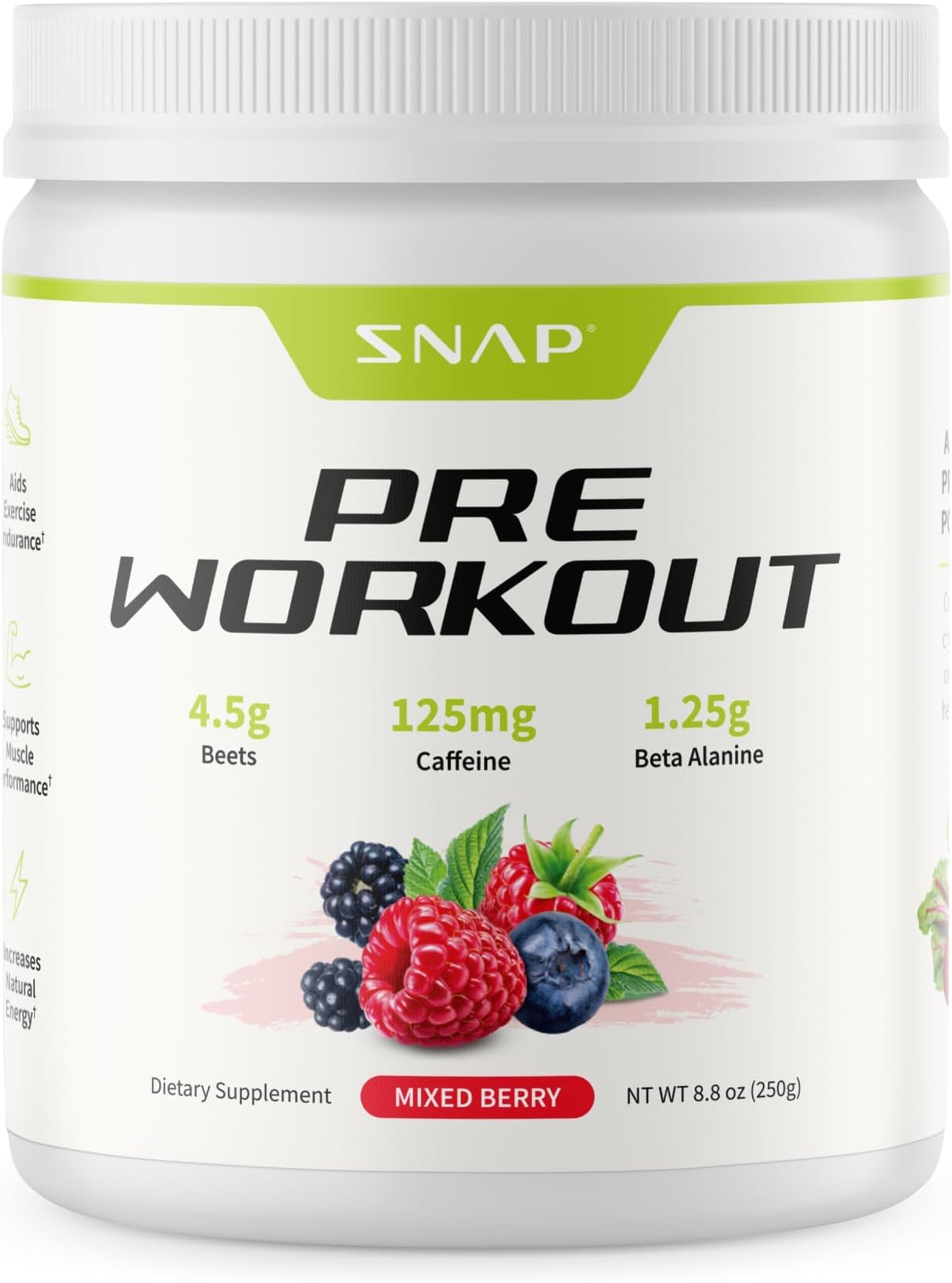 Snap Supplements - Organic Nitric Oxide Preworkout Booster, Natural Energy & Blood Flow - Beets Superfood Support Muscle Performance, Heart Health & Endurance, 250g (30 Servings)