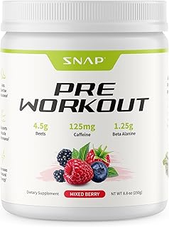 Snap Supplements Pre Workout Beet Root Powder, Nitric Oxide Supplements for Men and Women - Energy and Circulation Support, 8.8 oz, (30 Servings,1 Month Supply), Mixed Berry
