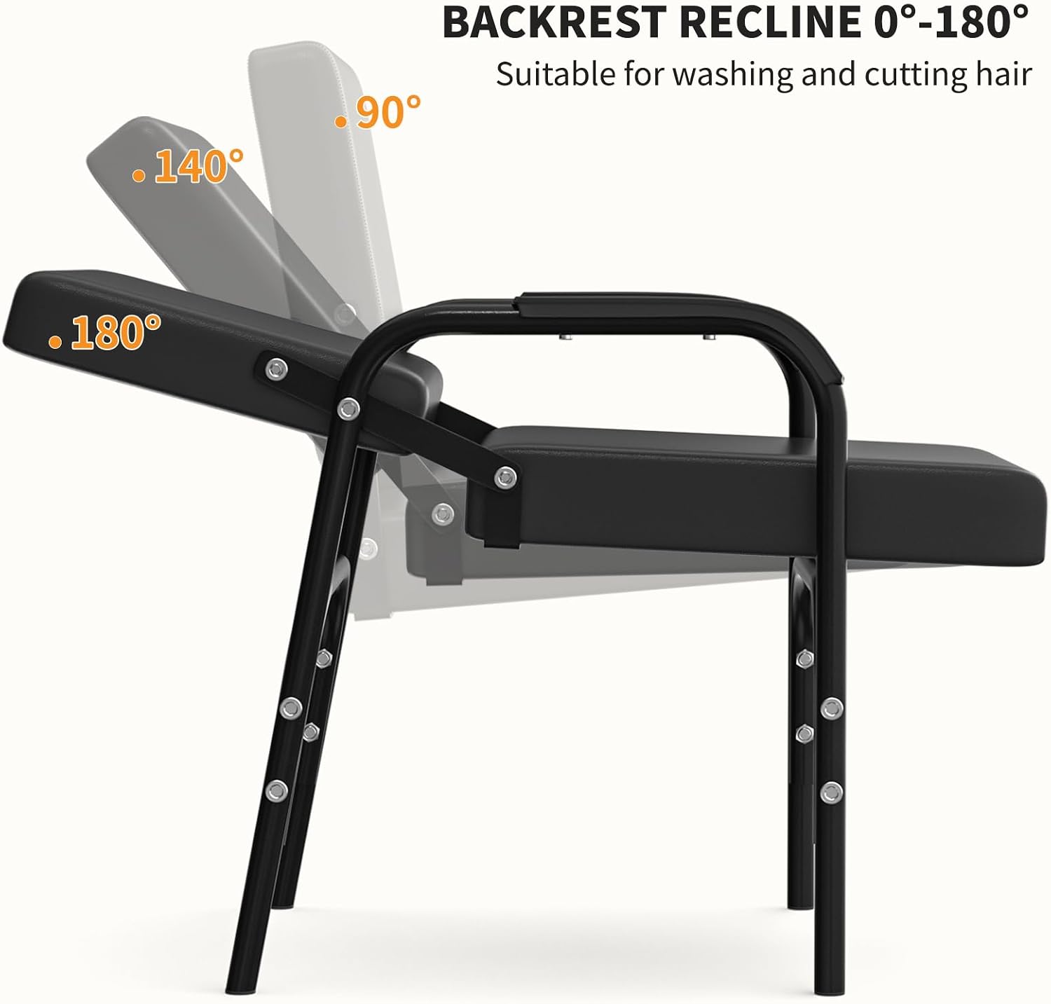 Auto-Recline Shampoo Chair, Portable Salon Chair for Shampoo Bowl, Adjustable Reclining Chair, Heavy-Duty Chrome Arms, Extra Thick Seat & Backrest for BarberShop, Tattoo, SPA & HomeUSe (black)