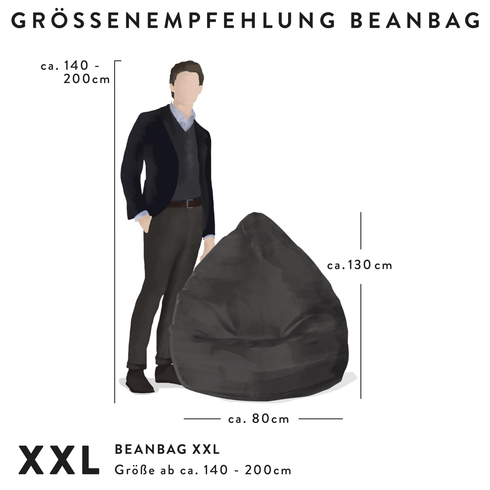 Sitting Point Sitzsack Raya Fellimitat XXL ca. 300L anthrazit