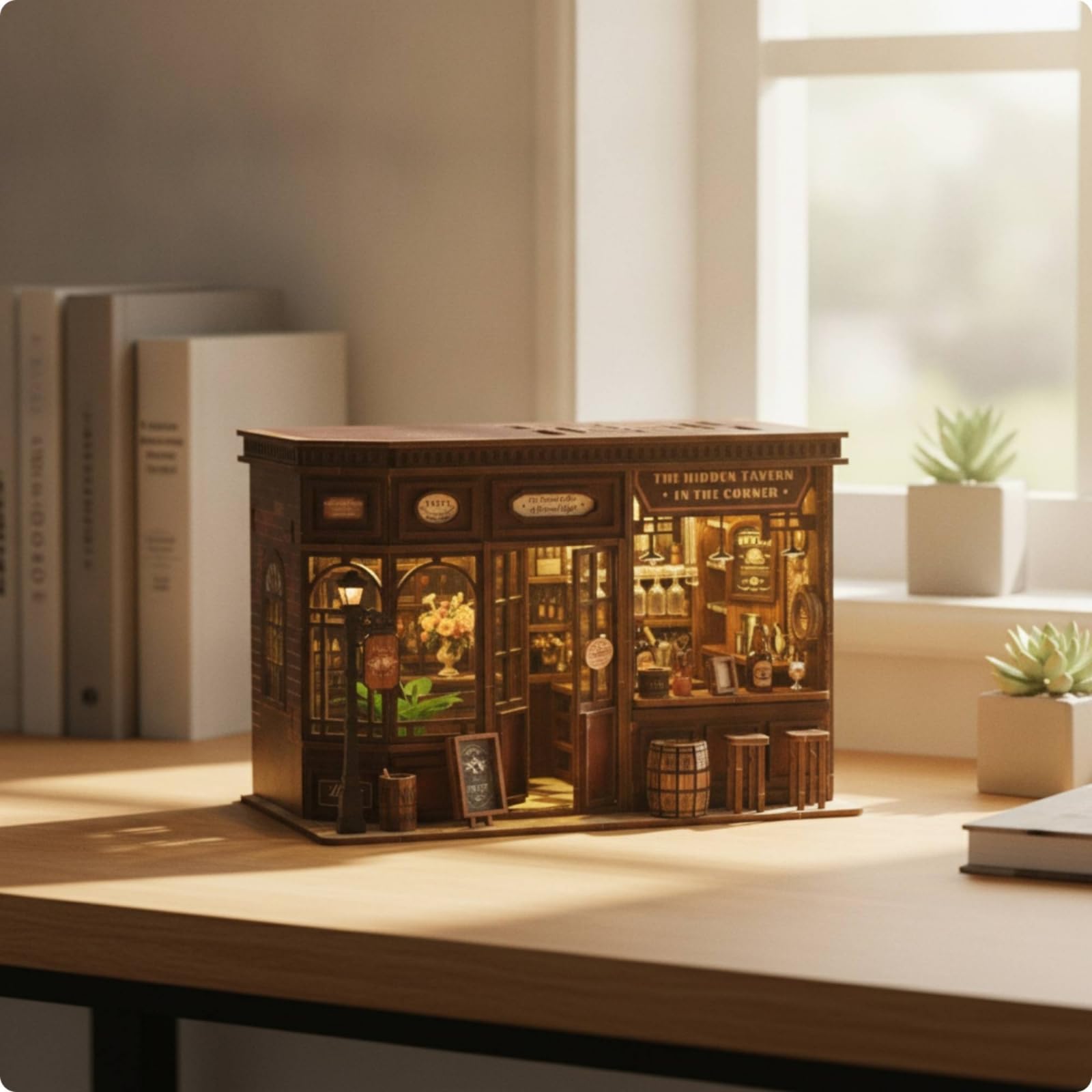 Miniatur Taverne Detailliert 3D Holzpuzzle Dekorativ Bastelset aus Holz für Erwachsene, Schreibtisch