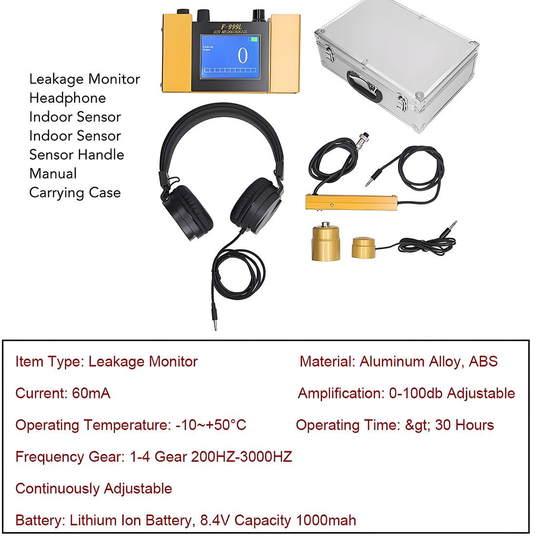 Detector Profesional De Fugas De Agua Subterráneas, Monitor De Fugas En Tuberías De Agua, Sensor Geofónico para Fugas De Agua, Detección 2 M para Tuberías Y Calefacción por Suelo Radiante