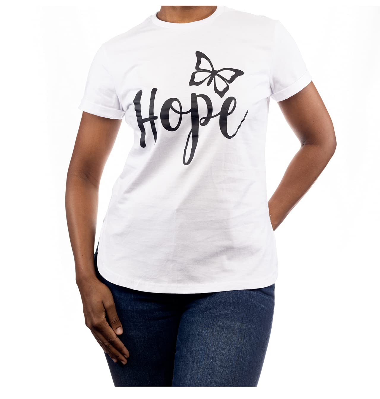 Hope 100% Organic Cotton Womens Motivational Inspirational Hope Quote Short Sleeve Graphic T-Shirts,