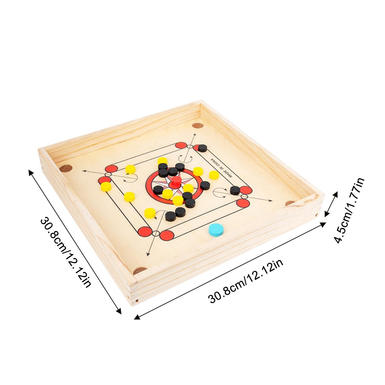Carroms Game, Wooden Classic Strike Game, Coin-Included Set, 30.8cm/12.12inches, Portable Outside, Family Fun, Smooth Carroms Board for Indoor Entertainment