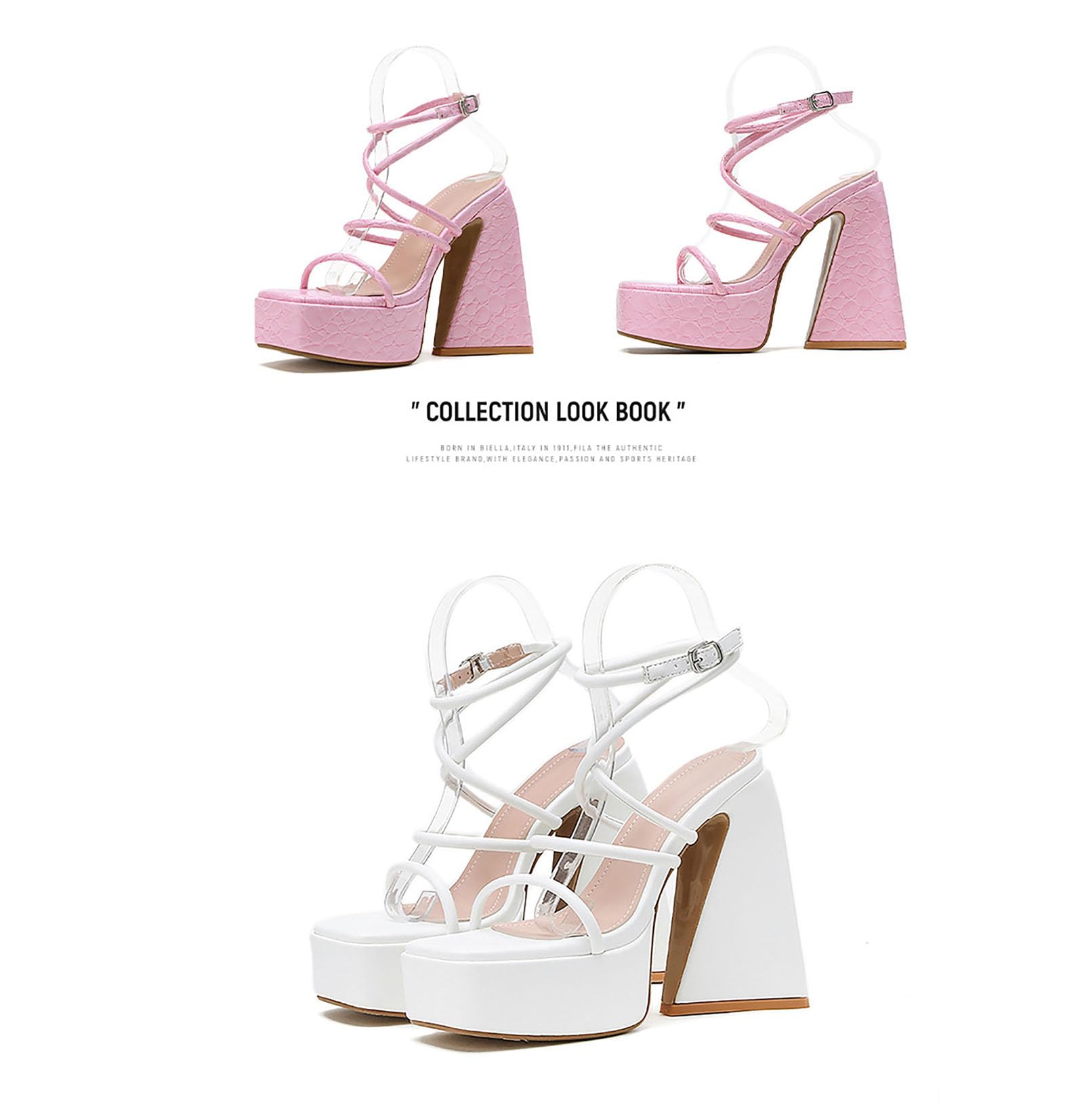 FUUBAMB00 Women's Platform Chunky High Heels 15cm /6in Square Open Toe Ankle Strap Block Trapezoidal Heel Super Stable Sandals: 5 Pink