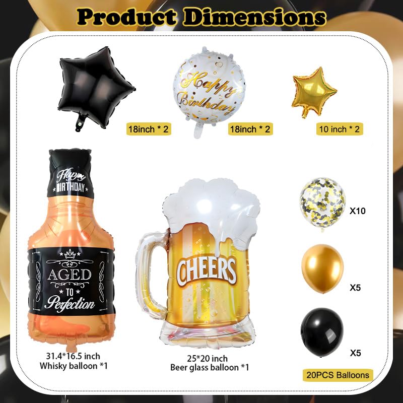 Image of Beer Cup Balloons Whiskey Bottle Beer Mug Shape Happy Birthday Bunting Banner Summer Party Decorations for Women and Men
